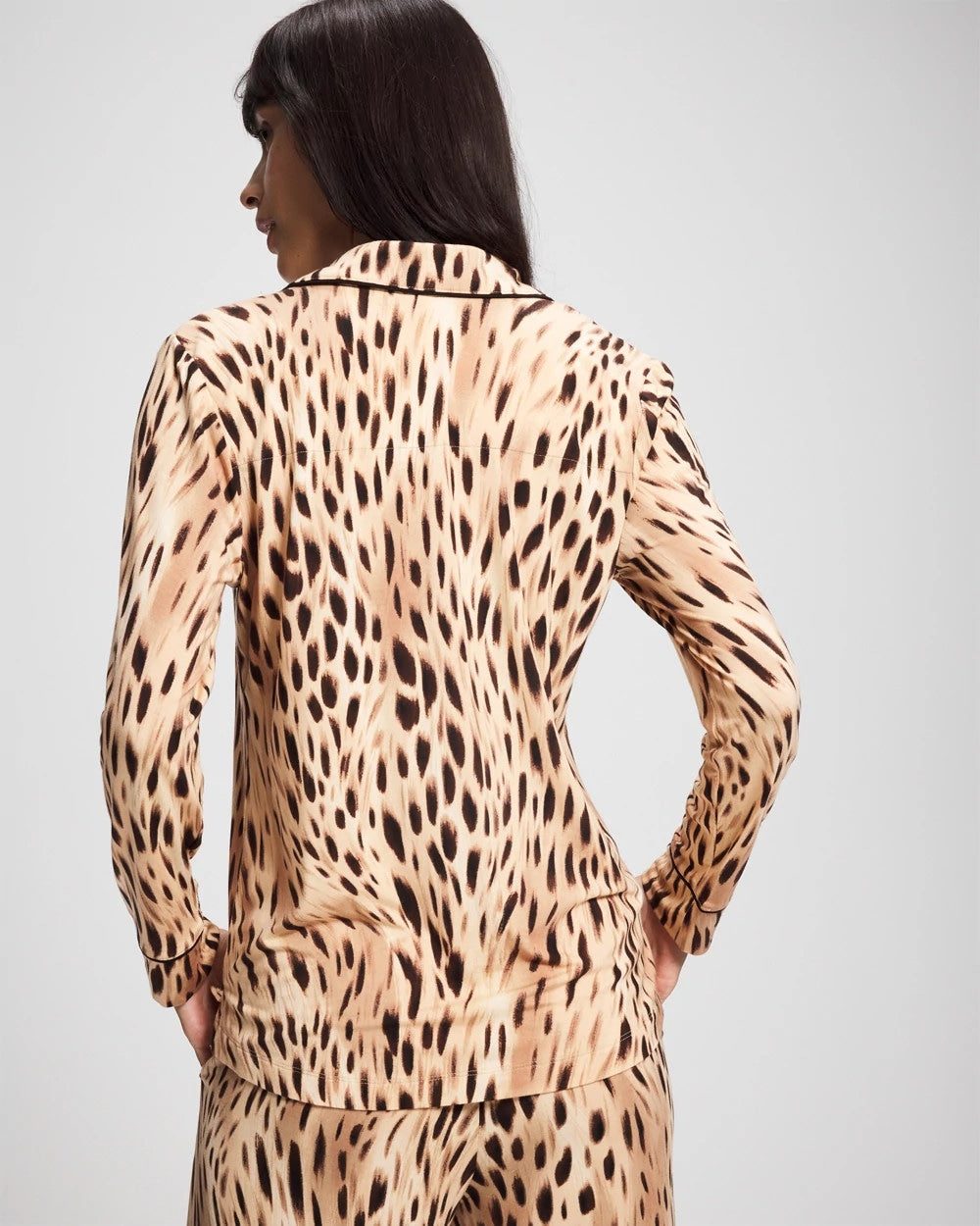 Long-Sleeve Printed Notch Collar Pajama Top