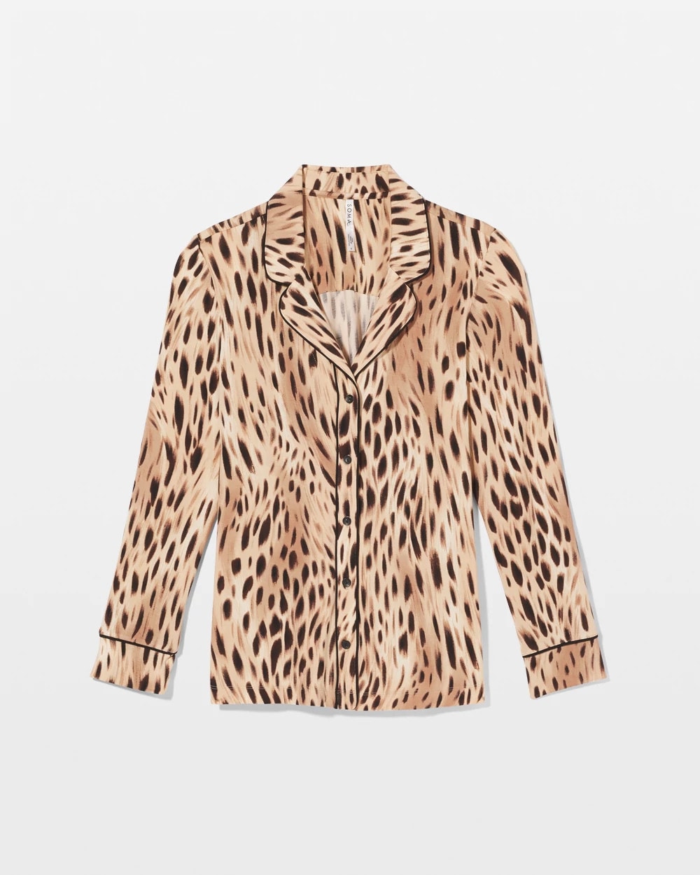 Long-Sleeve Printed Notch Collar Pajama Top