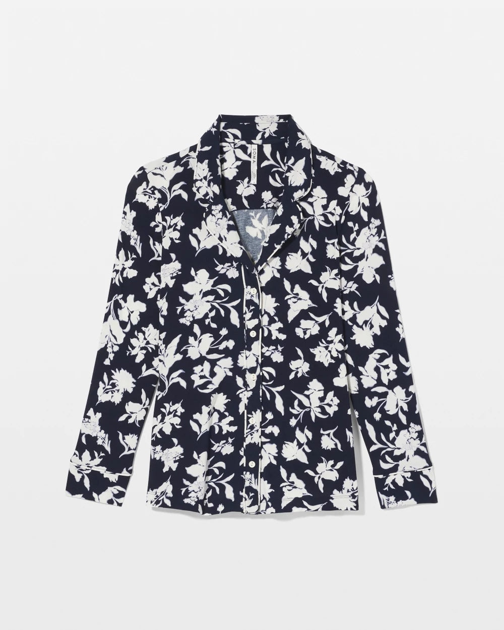 Long-Sleeve Printed Notch Collar Pajama Top