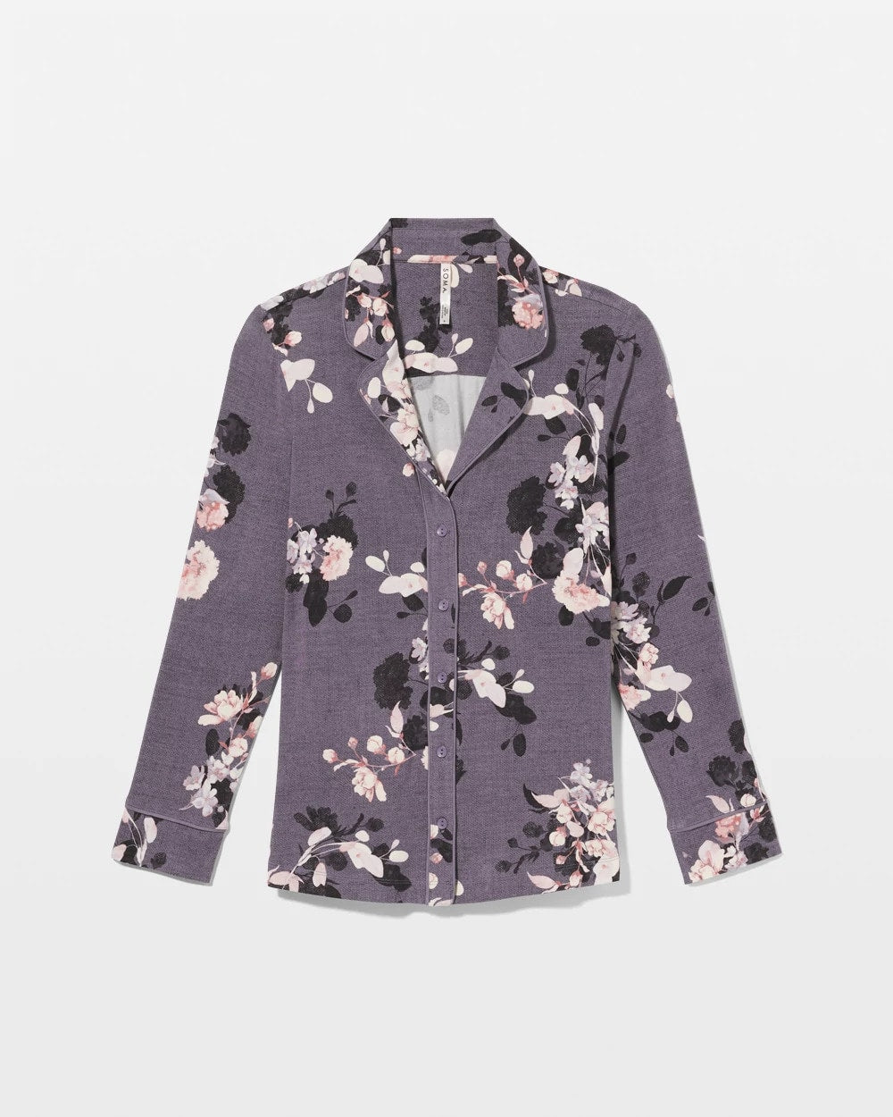 Long-Sleeve Printed Notch Collar Pajama Top