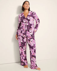 Long-Sleeve Printed Notch Collar Pajama Top