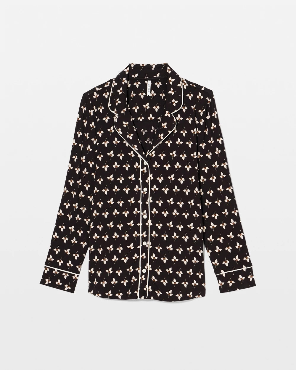 Long-Sleeve Printed Notch Collar Pajama Top