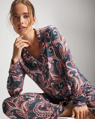 Long-Sleeve Printed Notch Collar Pajama Top