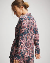 Long-Sleeve Printed Notch Collar Pajama Top