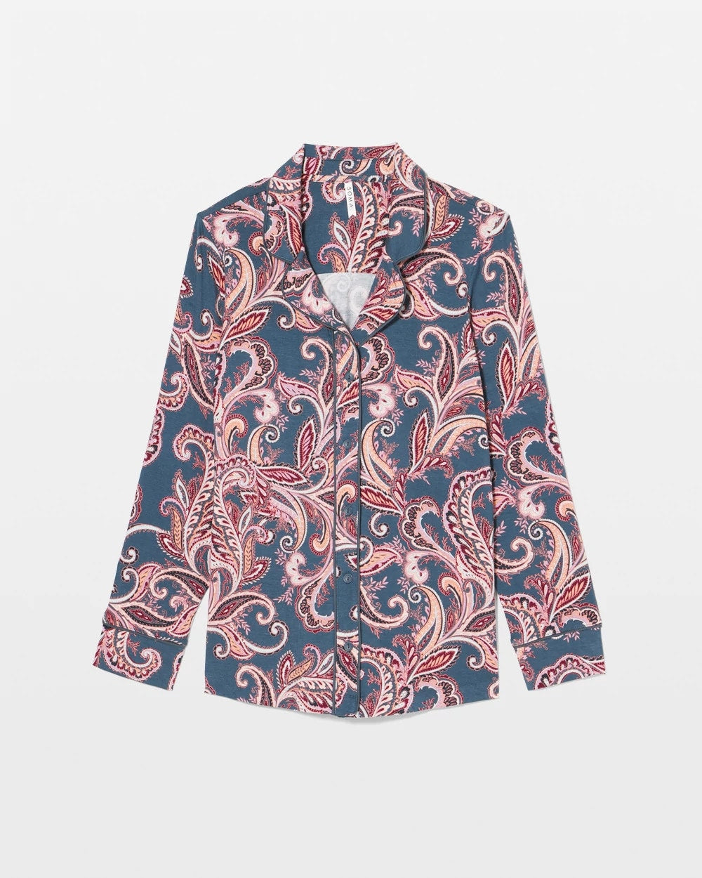 Long-Sleeve Printed Notch Collar Pajama Top