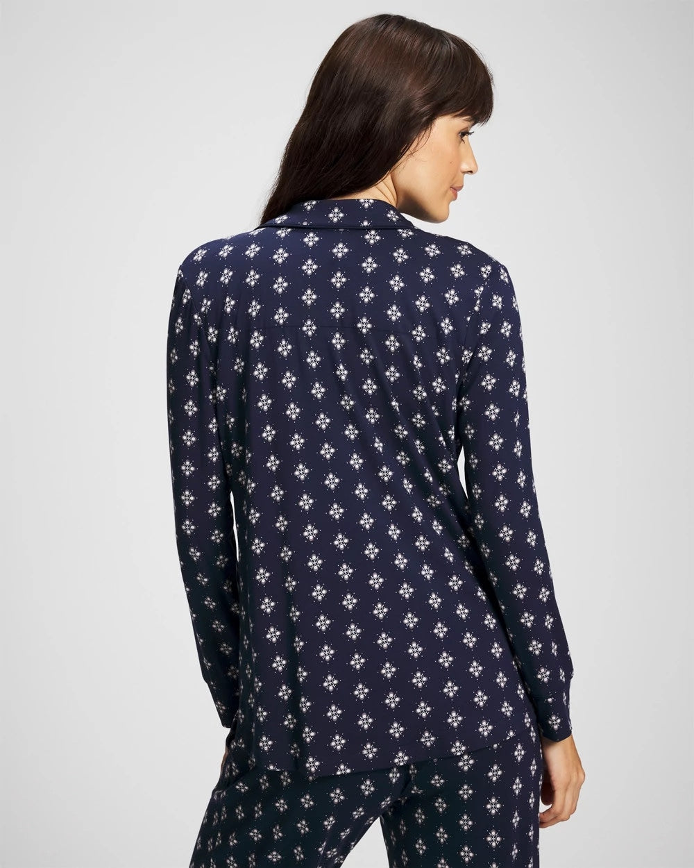 Long-Sleeve Printed Notch Collar Pajama Top