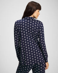 Long-Sleeve Printed Notch Collar Pajama Top