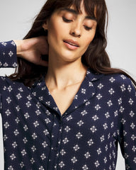 Long-Sleeve Printed Notch Collar Pajama Top