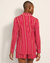 Long-Sleeve Printed Notch Collar Pajama Top