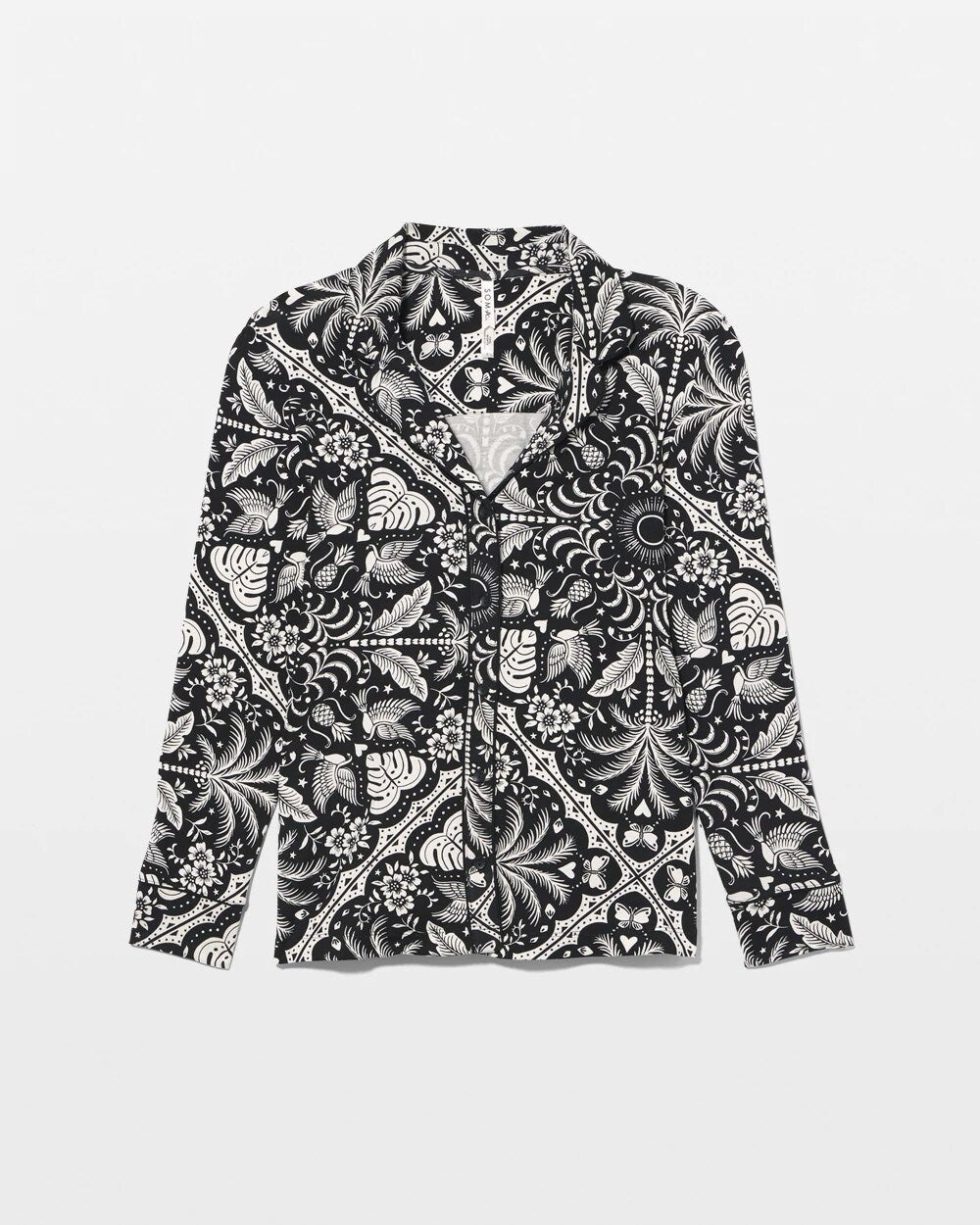 Long-Sleeve Printed Notch Collar Pajama Top