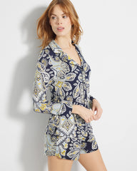Long-Sleeve Printed Notch Collar Pajama Top