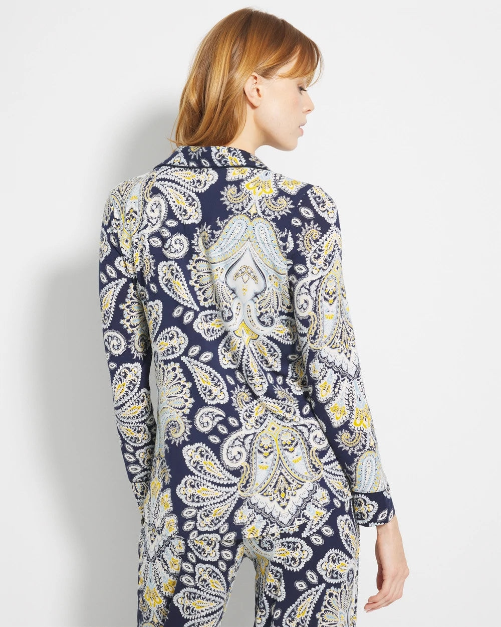Long-Sleeve Printed Notch Collar Pajama Top