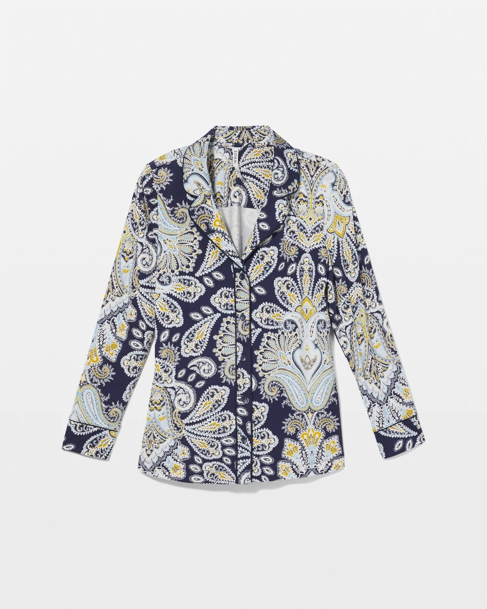 Long-Sleeve Printed Notch Collar Pajama Top