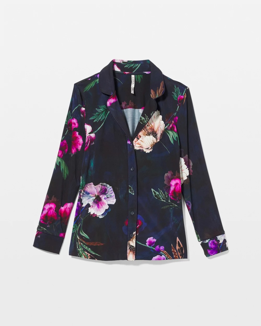 Long-Sleeve Printed Notch Collar Pajama Top