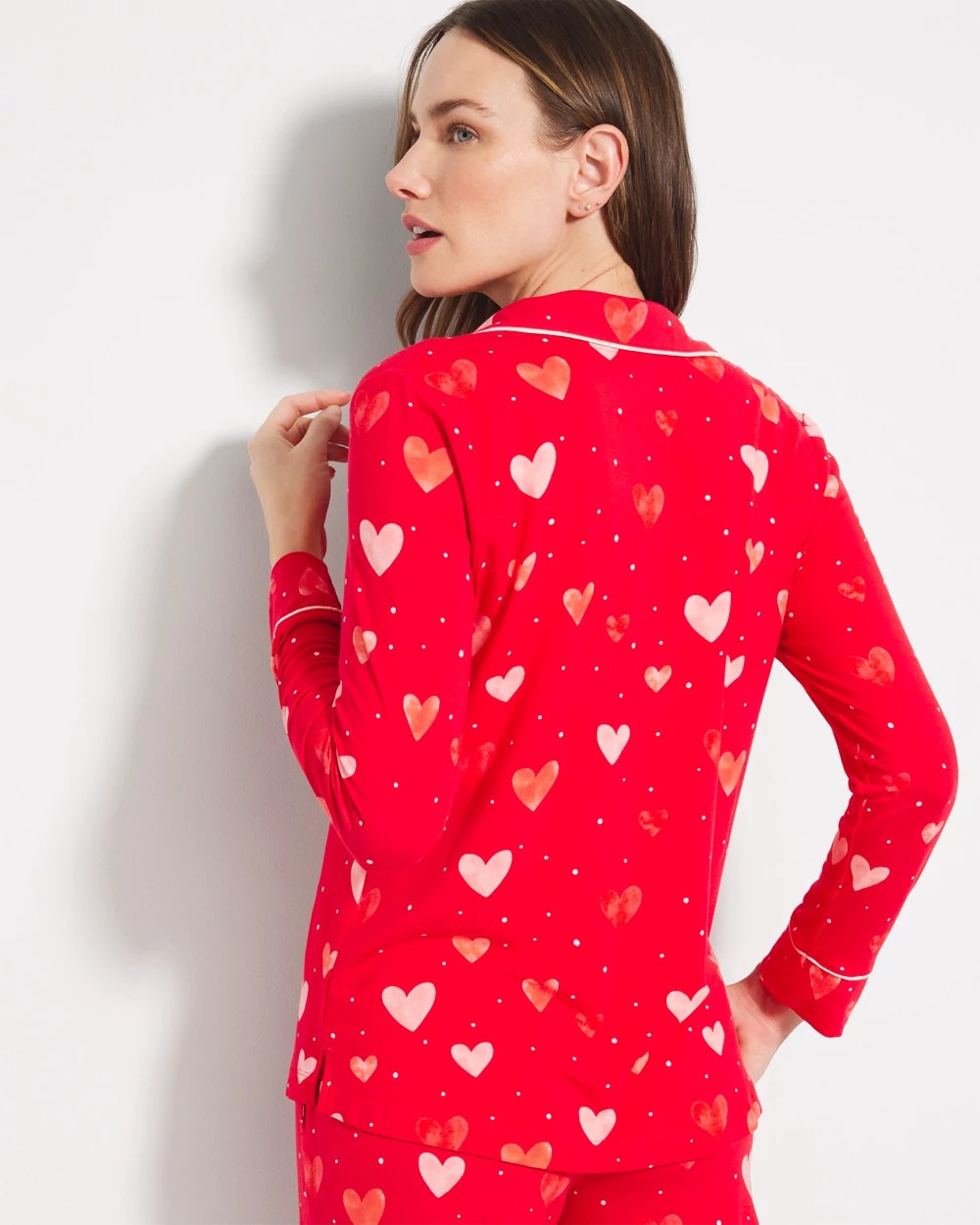 Long-Sleeve Printed Notch Collar Pajama Top