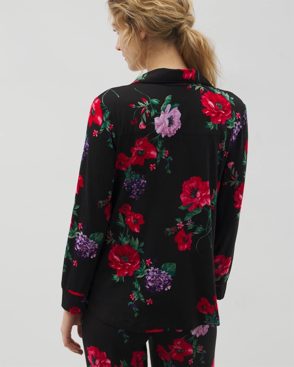 Long-Sleeve Printed Notch Collar Pajama Top