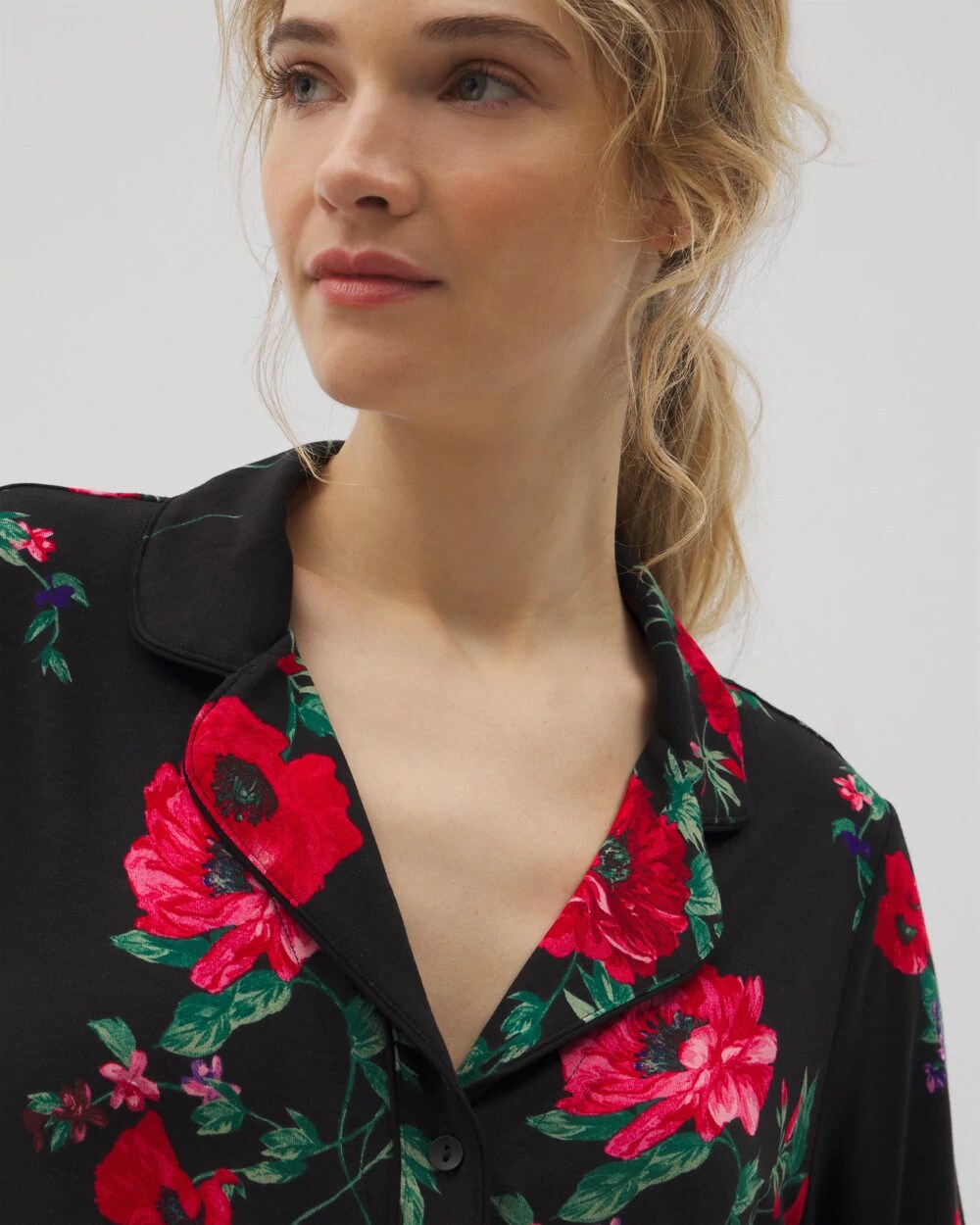 Long-Sleeve Printed Notch Collar Pajama Top