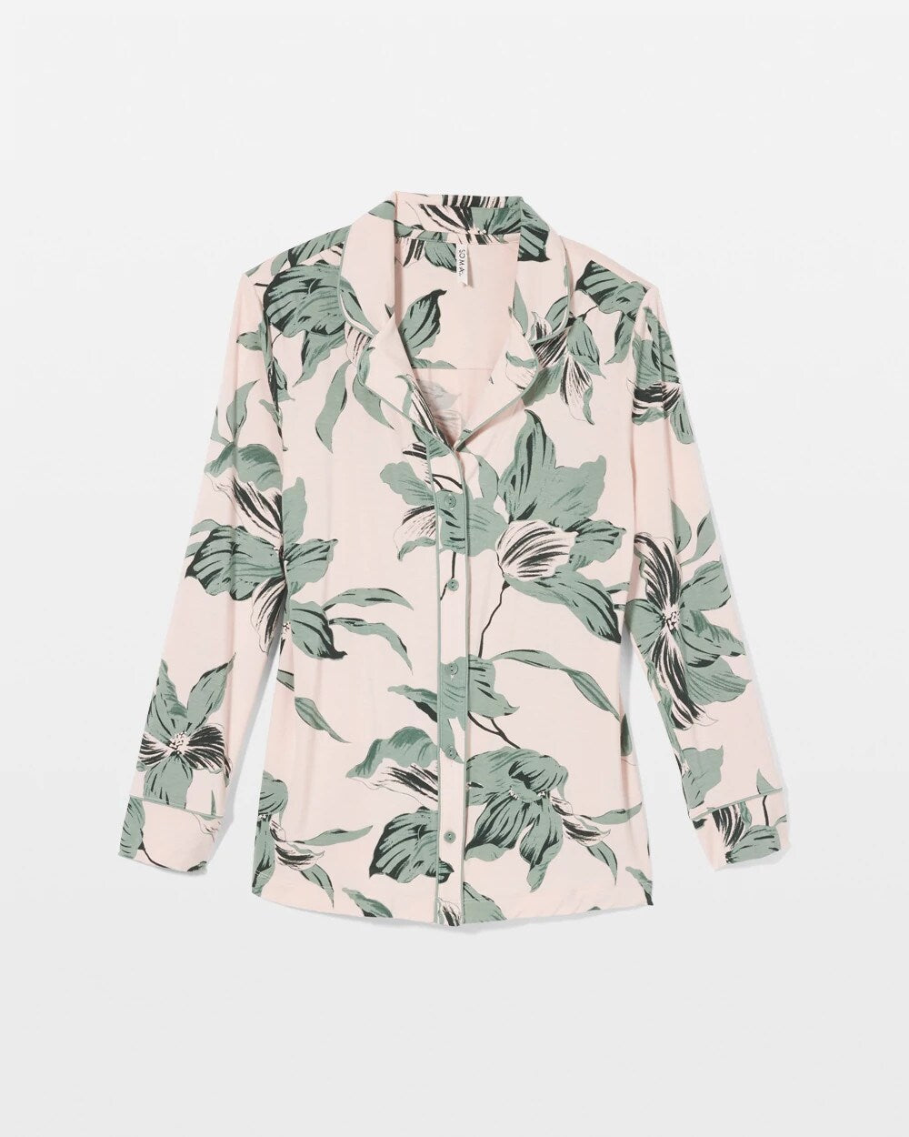 Long-Sleeve Printed Notch Collar Pajama Top