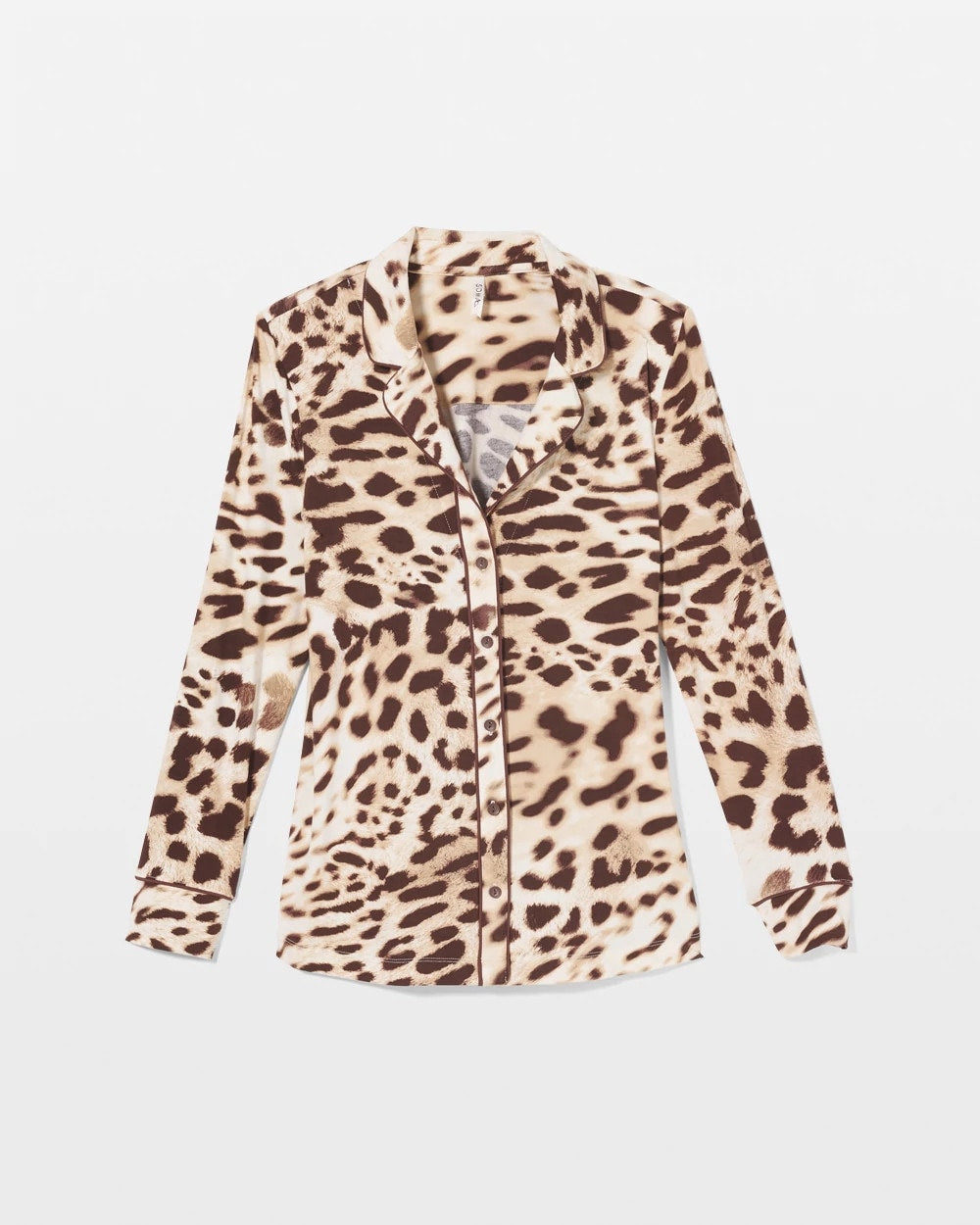 Long-Sleeve Printed Notch Collar Pajama Top