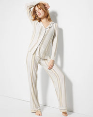 Long-Sleeve Printed Notch Collar Pajama Top