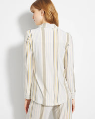 Long-Sleeve Printed Notch Collar Pajama Top
