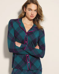 Long-Sleeve Printed Notch Collar Pajama Top