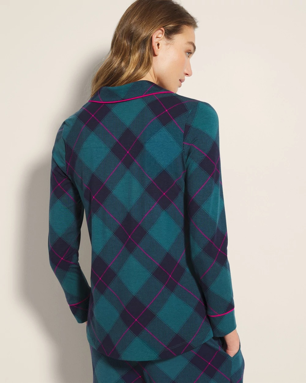 Long-Sleeve Printed Notch Collar Pajama Top