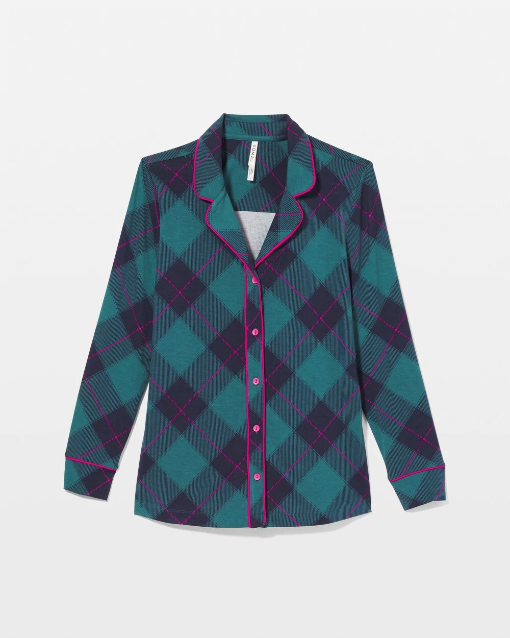 Long-Sleeve Printed Notch Collar Pajama Top