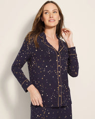 Long-Sleeve Printed Notch Collar Pajama Top