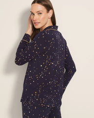 Long-Sleeve Printed Notch Collar Pajama Top