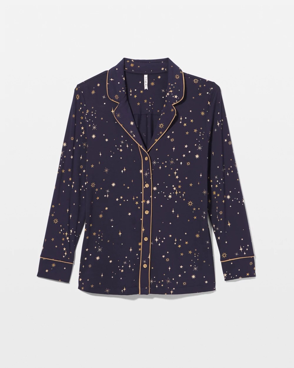 Long-Sleeve Printed Notch Collar Pajama Top
