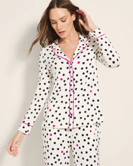 Long-Sleeve Printed Notch Collar Pajama Top