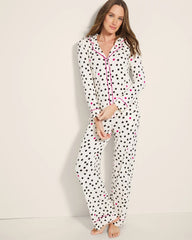 Long-Sleeve Printed Notch Collar Pajama Top