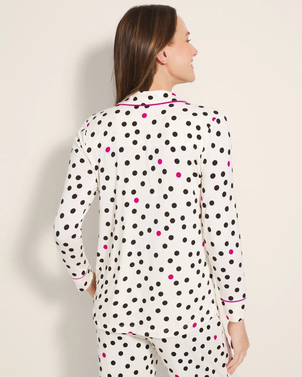 Long-Sleeve Printed Notch Collar Pajama Top