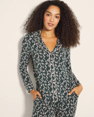 Long-Sleeve Printed Notch Collar Pajama Top