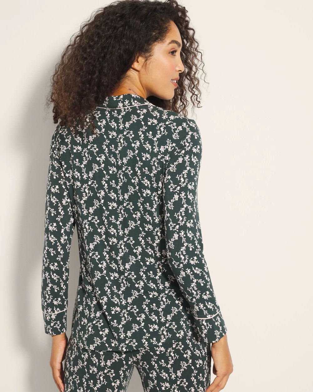Long-Sleeve Printed Notch Collar Pajama Top
