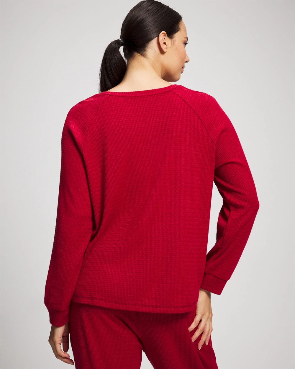 Cozy Waffle Long Sleeve V-Neck Pajama Top