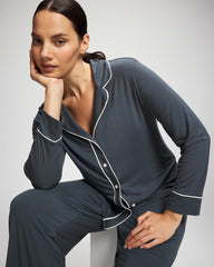 Long-Sleeve Notch Collar Pajama Top