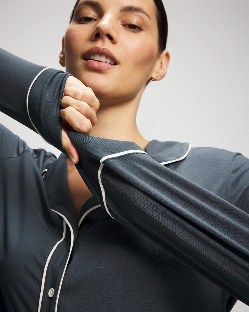 Long-Sleeve Notch Collar Pajama Top