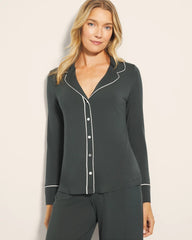 Long-Sleeve Notch Collar Pajama Top