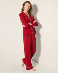 Long-Sleeve Notch Collar Pajama Top
