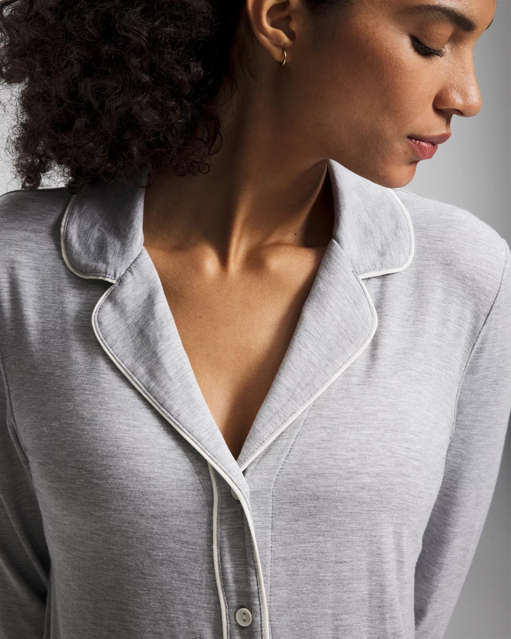 Long-Sleeve Notch Collar Pajama Top