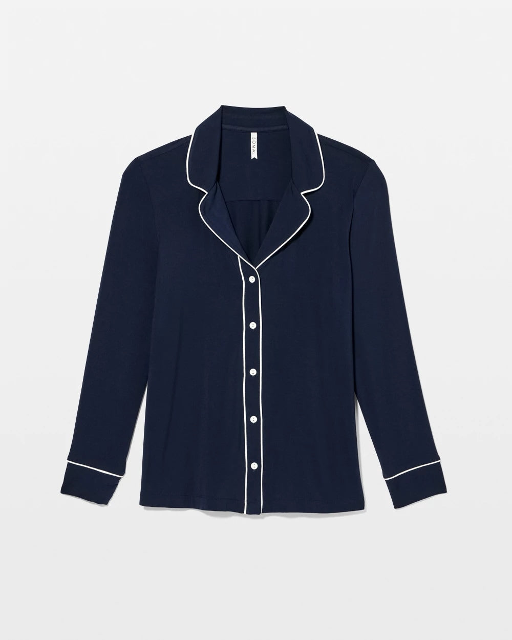 Long-Sleeve Notch Collar Pajama Top