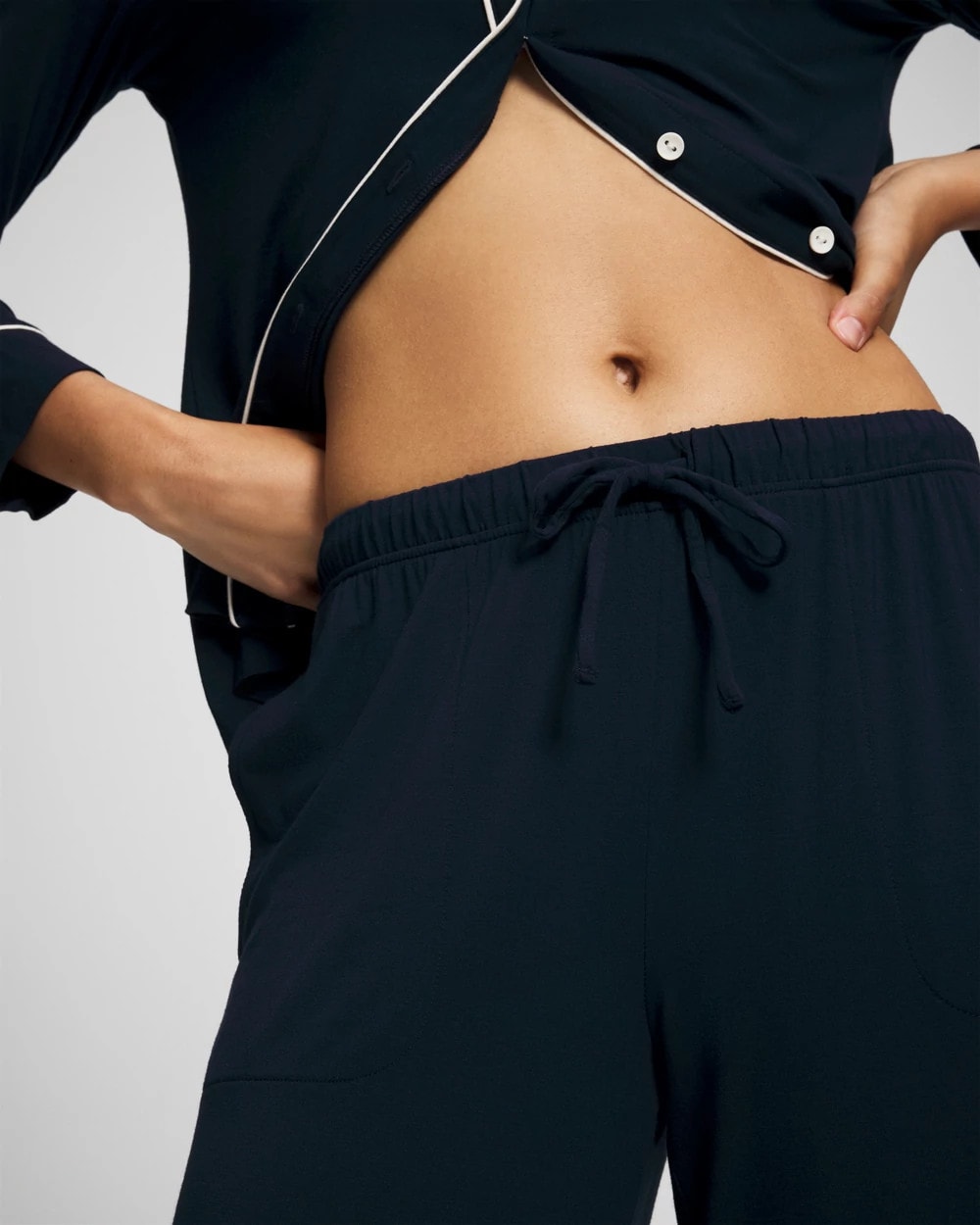 Solid Piped Pajama Pants