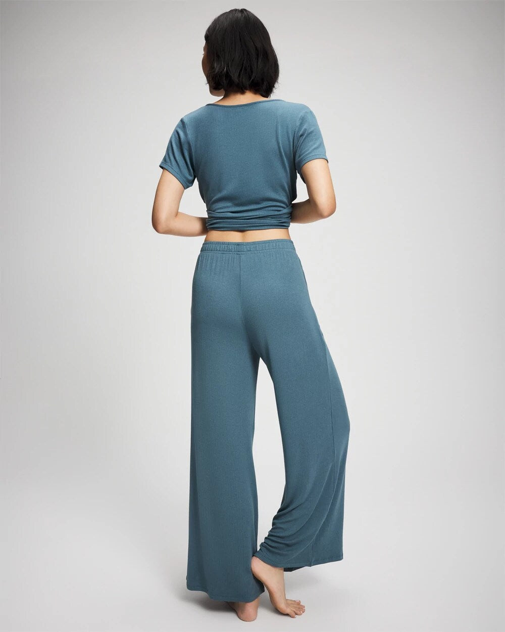 Lightweight Rib Knit Wide Leg Pajama Pants