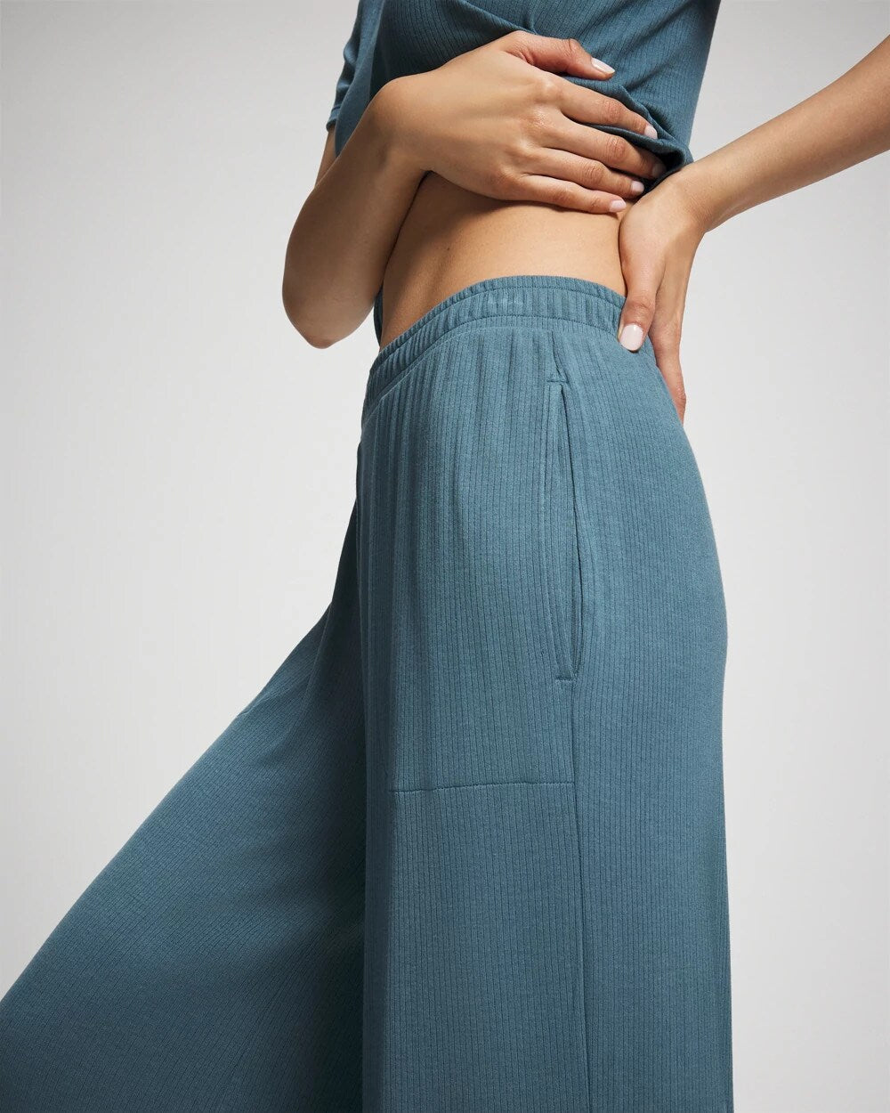 Lightweight Rib Knit Wide Leg Pajama Pants