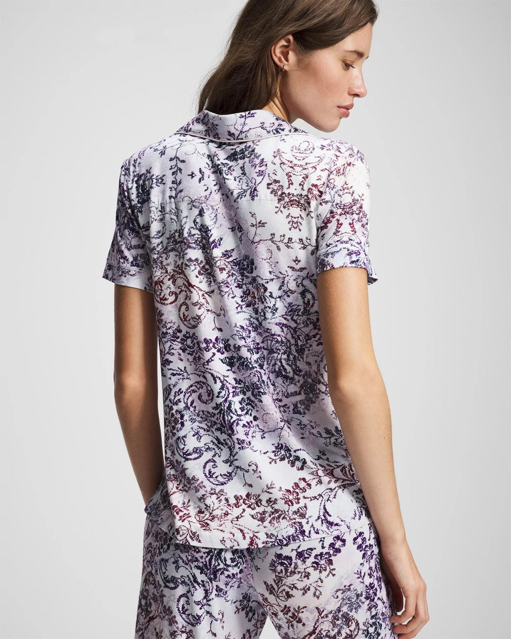 Piped Short Sleeve Notch Collar Pajama Top