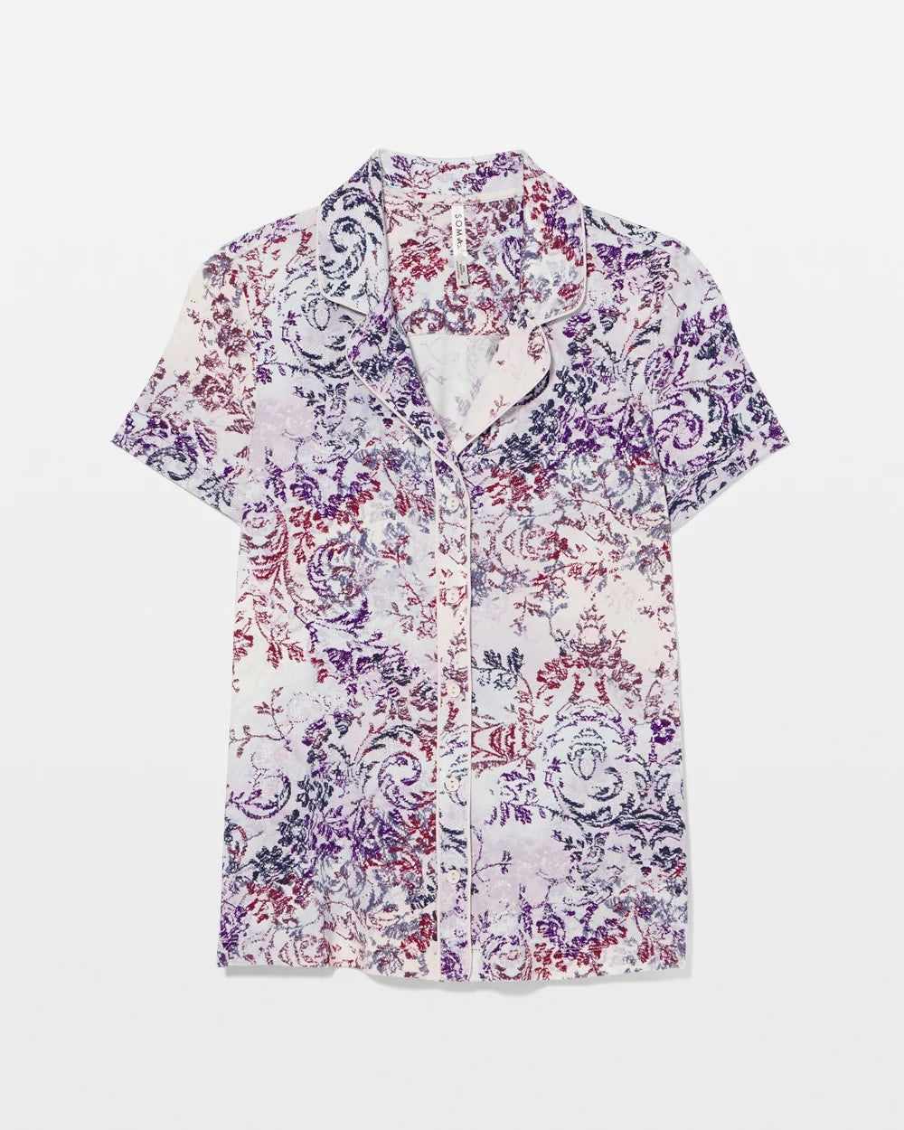 Piped Short Sleeve Notch Collar Pajama Top