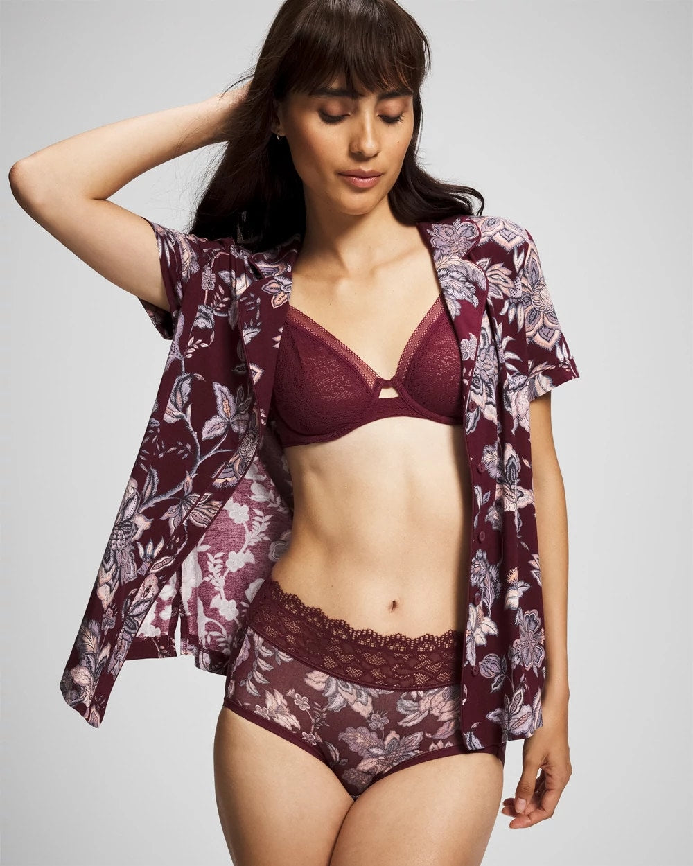 Piped Short Sleeve Notch Collar Pajama Top