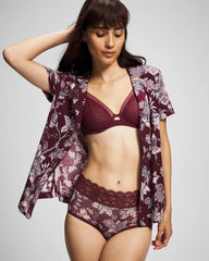 Piped Short Sleeve Notch Collar Pajama Top